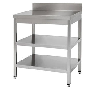 Tavolo 70x70x85 acciaio inox 430 su gambe ripiano alzatina ristorante RS4005