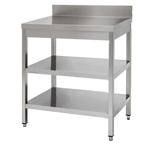 Tavolo 70x70x85 acciaio inox 430 su gambe ripiano alzatina ristorante RS4005