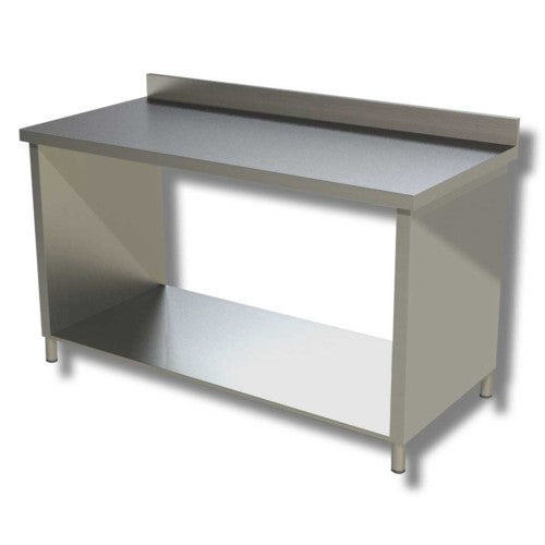 Tavolo 90x60x85 acciaio inox 430 su fianchi ripiano alzatina ristorante RS4114