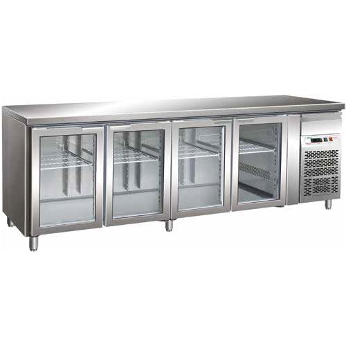 Tavolo frigorifero frigo 4 porte vetrina cm 223x70x85 -2 +8 RS1964