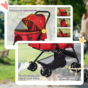 Passeggino per Cani Piccoli Pieghevole Maniglione Reversibile 76,5x52x95cm Rosso