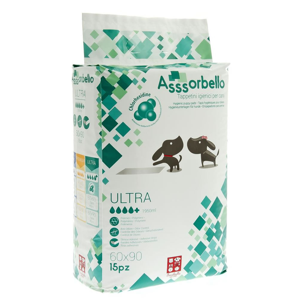 Multipack 8 confezioni da 15 pezzi assorbello tappetini igenici ultra per cani 60x90