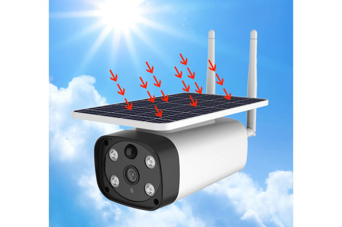 Telecamera Con Pannello Solare Batteria Wifi IP Esterno 4 LED IP67