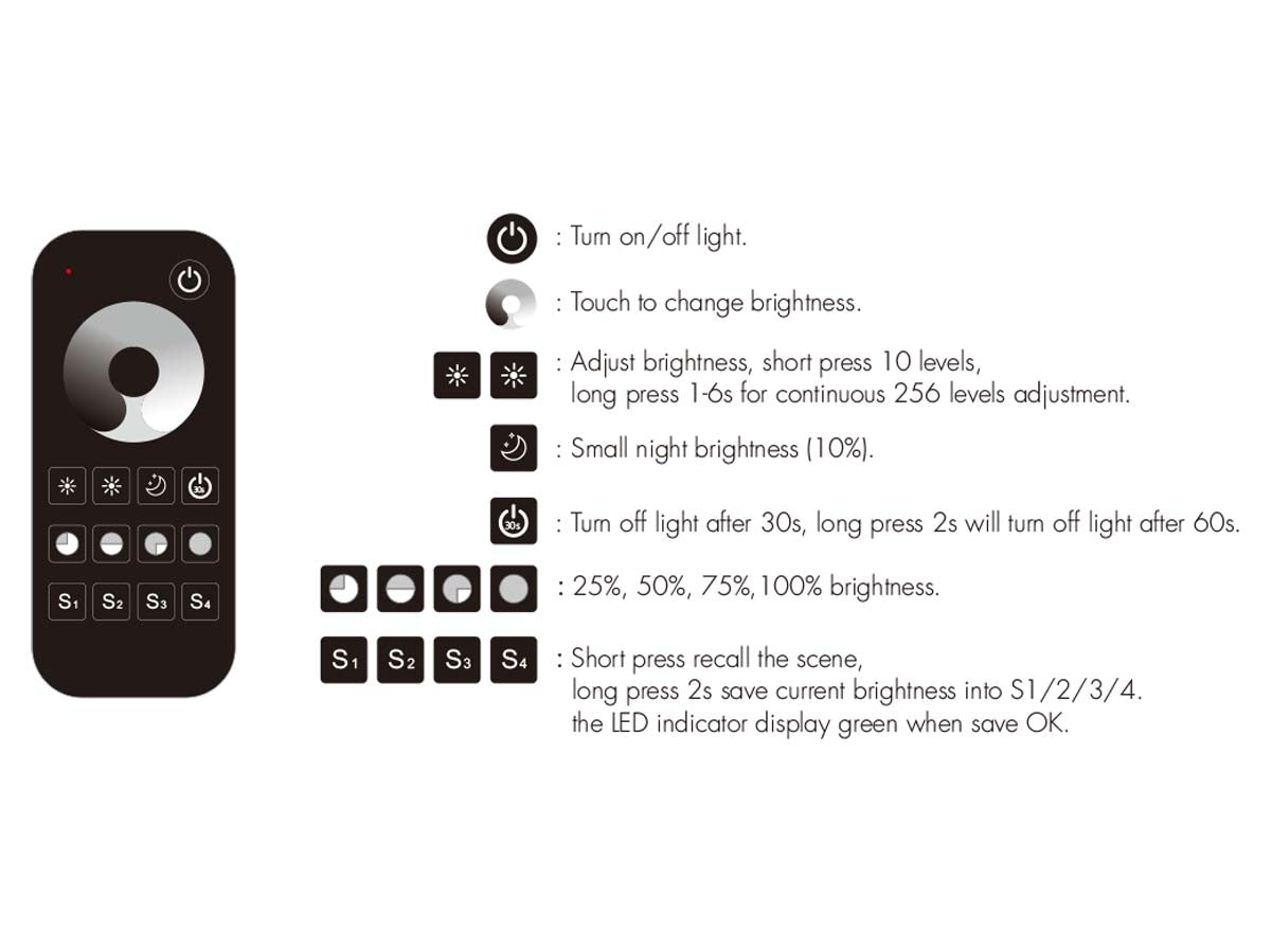 Telecomando RF 2.4GHz Radiocomando Dimmer Con Disco Touch Per 1 Zona Magnetico Compatibile Con Alimentatore Skydance