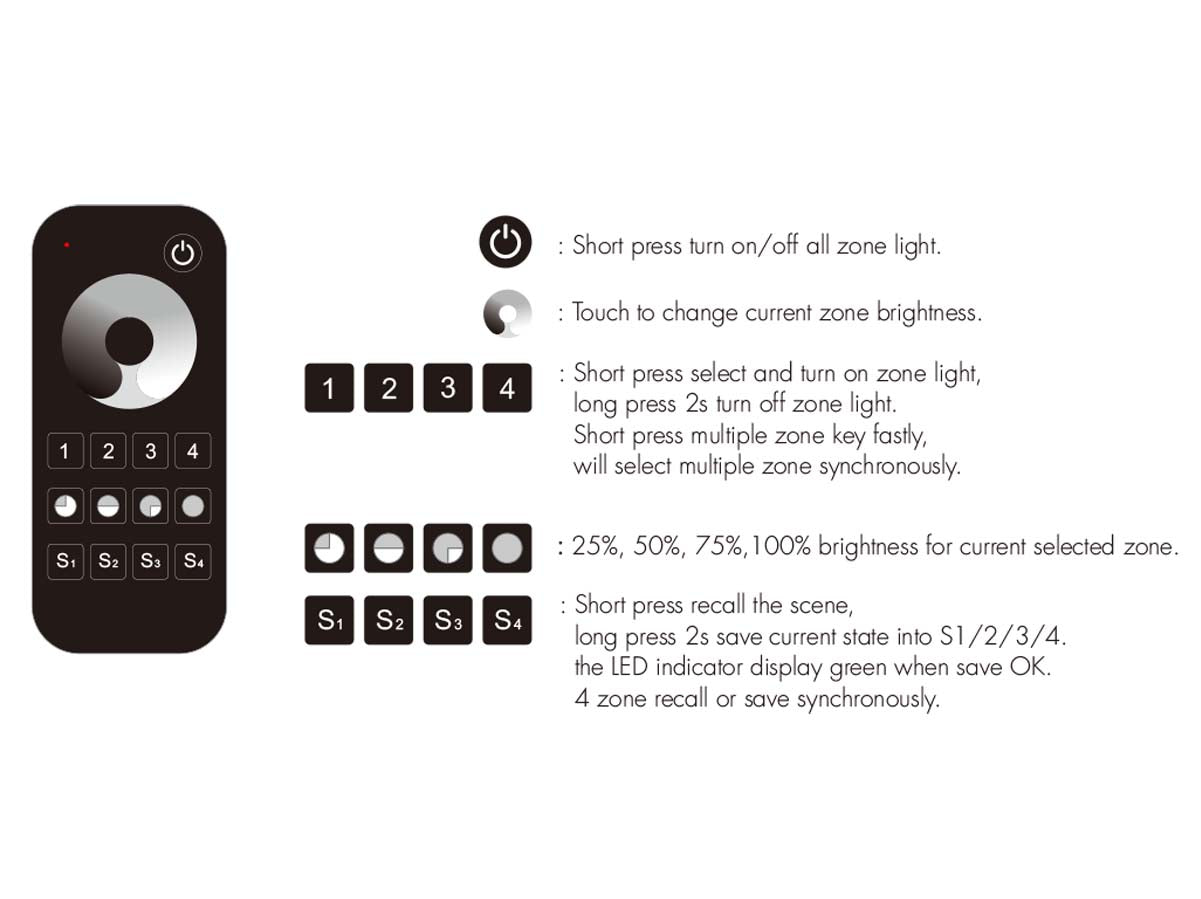 Telecomando RF 2.4GHz Radiocomando Dimmer Con Disco Touch Per 4 Zone Magnetico Compatibile Con Alimentatore Skydance