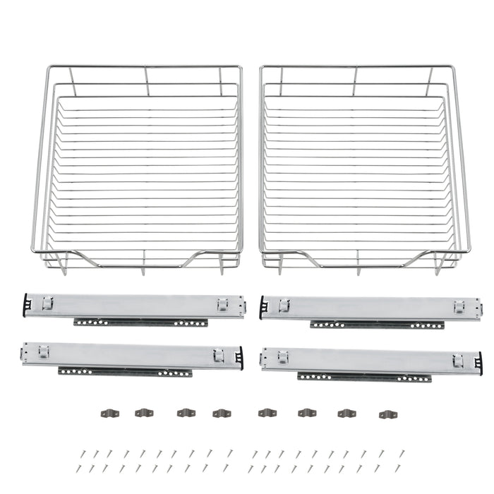 Set di 2 Cassetti Telescopici Cromati 47 x 44 x 14 cm 2x Cestelli a Rete Scorrevoli per Cucina / Guardaroba / Dispensa /