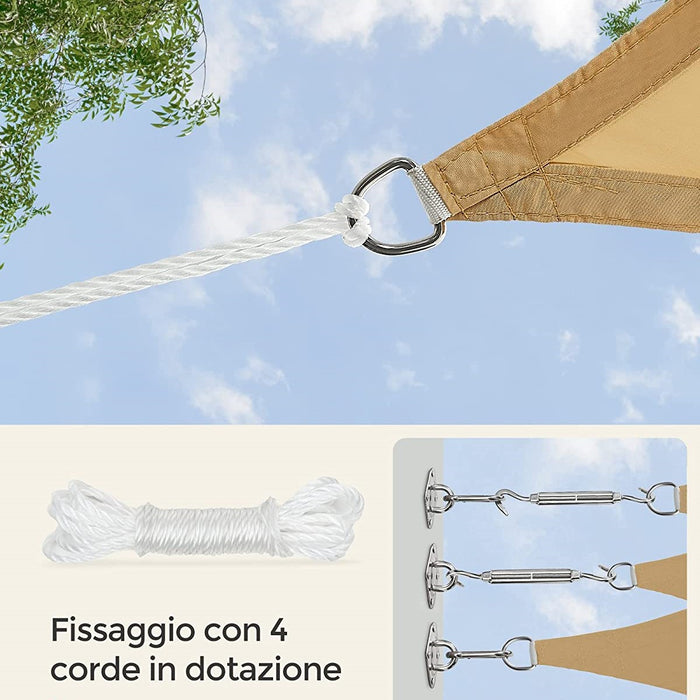 Tenda a Vela Rettangolare Colore Beige 3X4m Parasole Per Giardino Terrazza