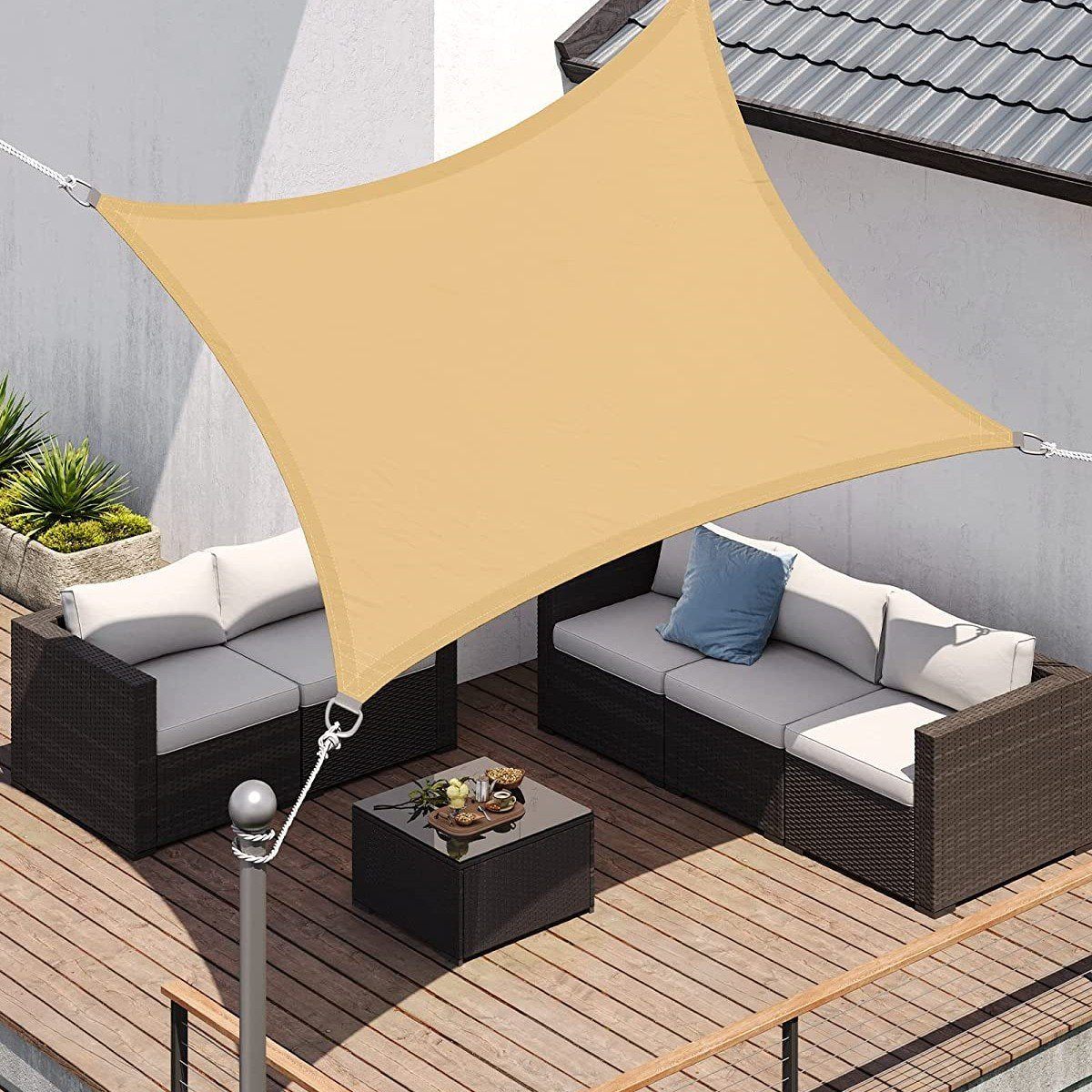 Tenda a Vela Rettangolare Colore Beige 3X4m Parasole Per Giardino Terrazza