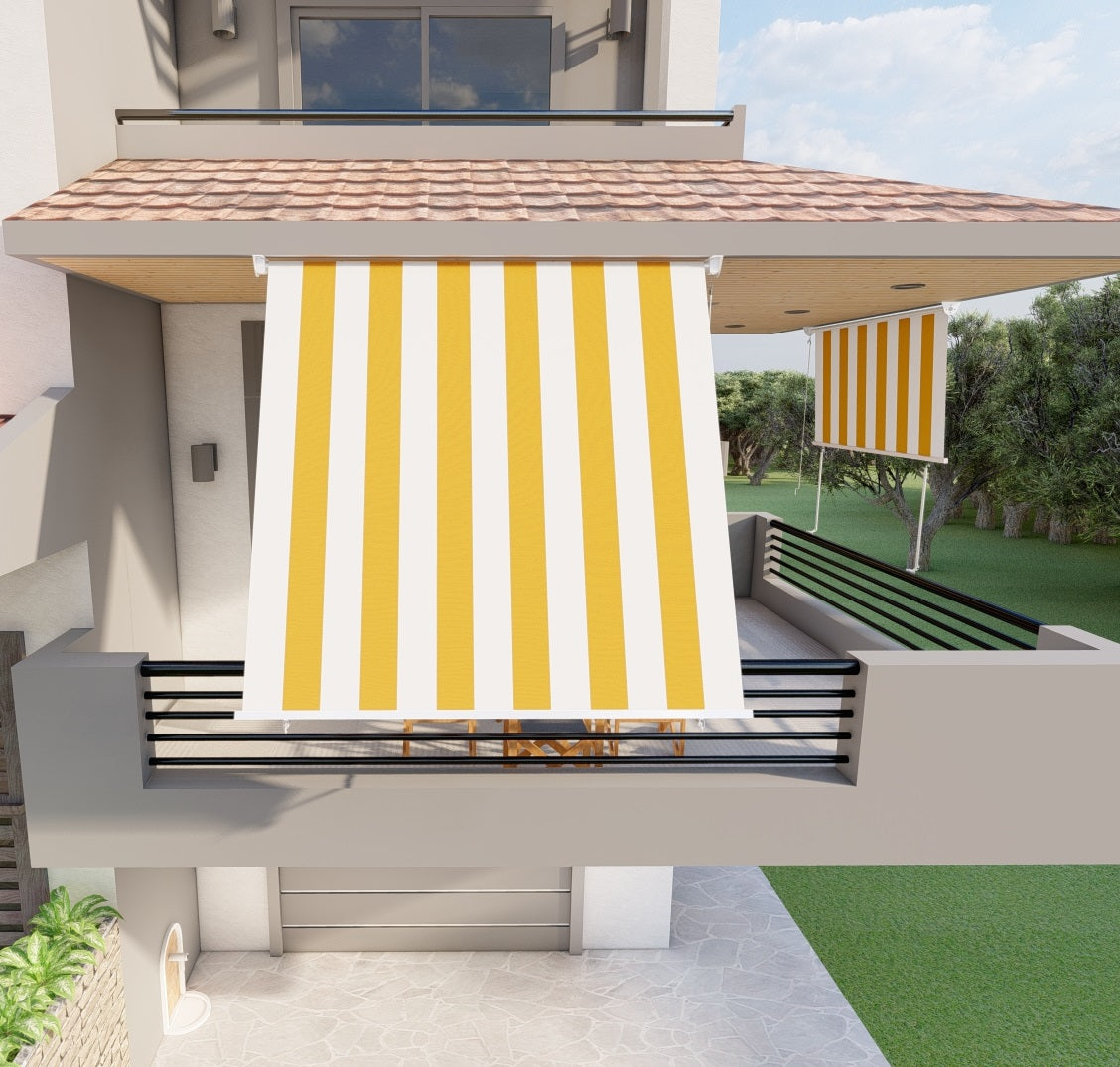 Tenda da sole a caduta con bracci 200cm telo impermeabile giallo e bianco Golisa