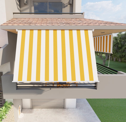 Tenda da sole a caduta con bracci 250cm telo impermeabile giallo e bianco Golisa