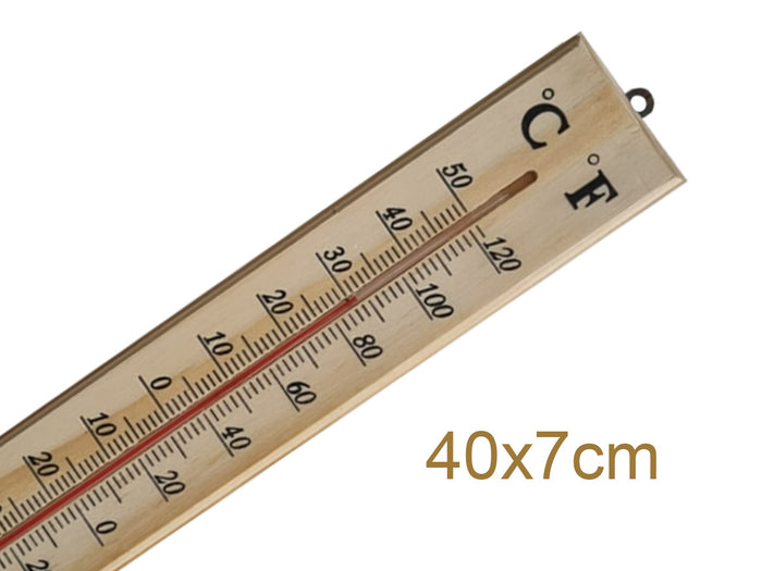 Termometro Analogico Ambiente In Legno Per Esterno Giardino e Interno -40&deg;C--+50&deg;C 400X70X10mm