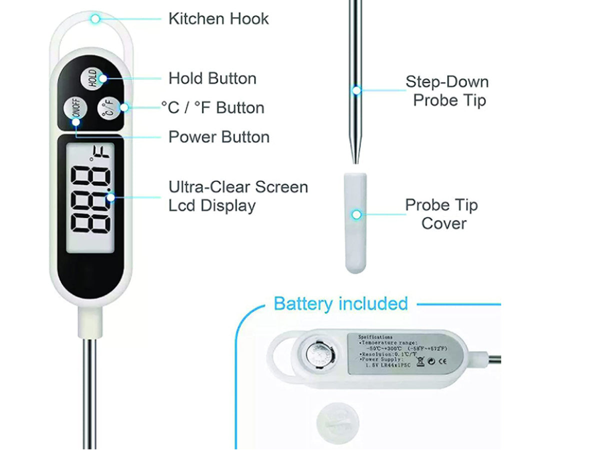 Termometro Digitale Da Cucina Misuratore Con Asta e LCD Per Cibi Bevande -50 +300&deg;C