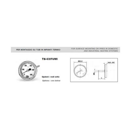 Termometro forno canna fumaria 500 gradi gambo 100 mm fumi TB-63