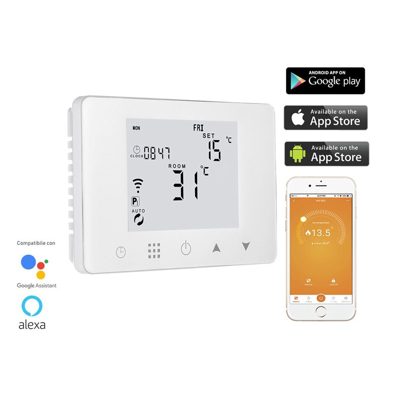 Termostato Digitale Programmabile Per Caldaia A Gas Murale Da Parete Scatola 503 Riscaldamento Termosifone Ad Acqua WiFi Compatibile Con Amazon Alexa Echo 3A 220V