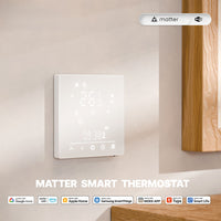 MeanWell Termostato Matter WIFI 2.4G TUYA, Smart Life, Apple Google Home, Alexa, SmartThings Quadrata Compatibile Con Scatola 502 Riscaldamento Caldaia a Gas Bianco 5A 95-240V IP20