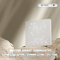 MeanWell Termostato Matter WIFI 2.4G TUYA, Smart Life, Apple Google Home, Alexa, SmartThings Quadrata Compatibile Con Scatola 502 Riscaldamento Caldaia a Gas Bianco 5A 95-240V IP20