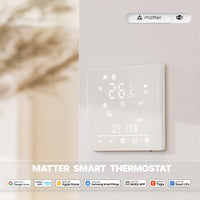 MeanWell Termostato Matter WIFI 2.4G TUYA, Smart Life, Apple Google Home, Alexa, SmartThings Quadrata Compatibile Con Scatola 502 Riscaldamento Caldaia a Gas Bianco 5A 95-240V IP20