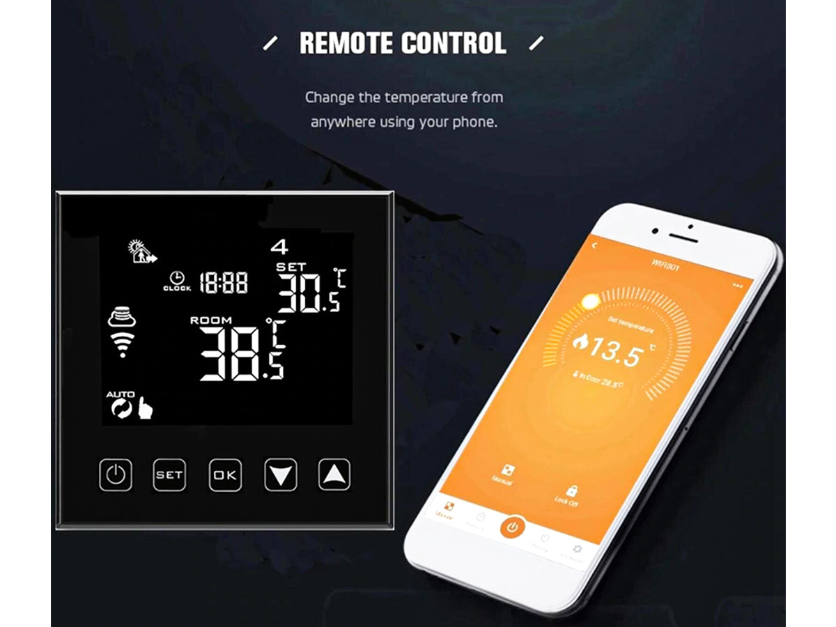 Termostato Wi-Fi Con Touch Nero 220V Compatibile Con Alexa Google Home Per Caldaia A Gas Murale Da Parete Riscaldamento Termosifone Ad Acqua