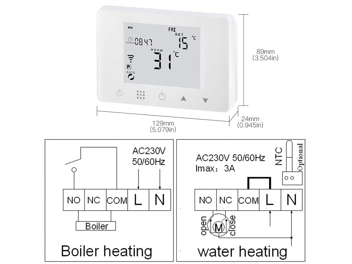 Termostato WiFi Nero Per Caldaia A Gas Murale Da Parete Scatola 503 Riscaldamento Termosifone Ad Acqua WiFi Compatibile Con Amazon Alexa Echo 3A 220V