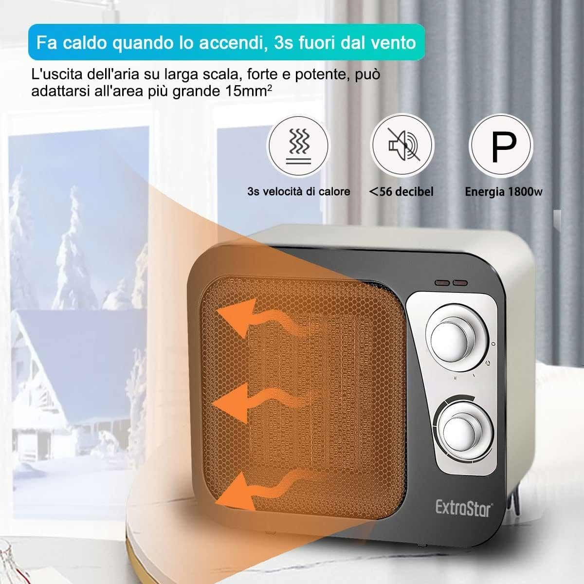 Termoventilatore in Ceramica 1800W Con 2 Livelli di Riscaldamento Bianco