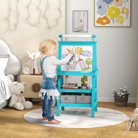 Lavagna per Bambini 3 in 1 con Cavalletto 59x48x118 cm Blu