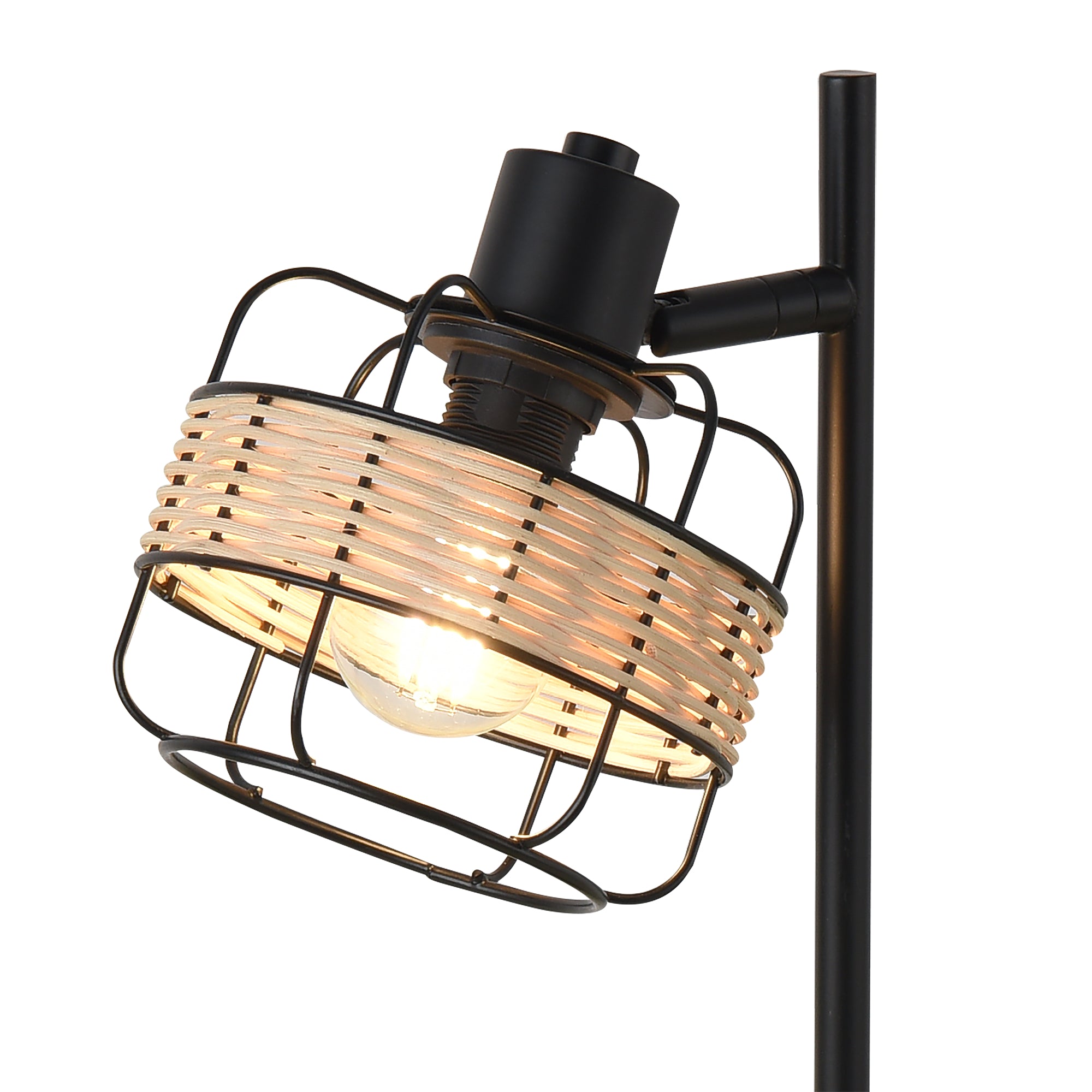 Lampada da Tavolo Shields Testa Girevole con Fascia in Polyrattan - Nero / Beige lux.pro