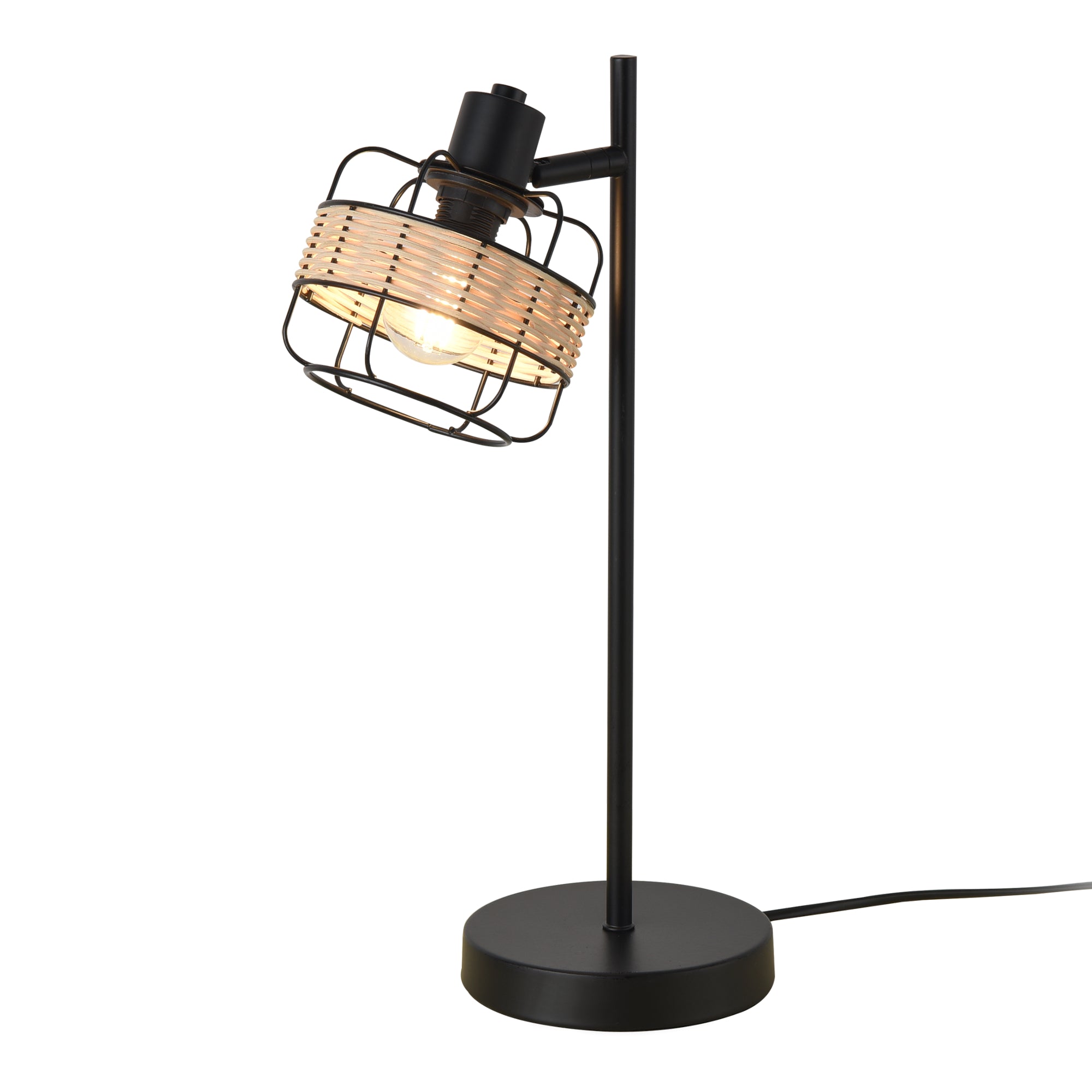 Lampada da Tavolo Shields Testa Girevole con Fascia in Polyrattan - Nero / Beige lux.pro