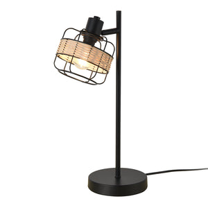 Lampada da Tavolo Shields Testa Girevole con Fascia in Polyrattan - Nero / Beige lux.pro