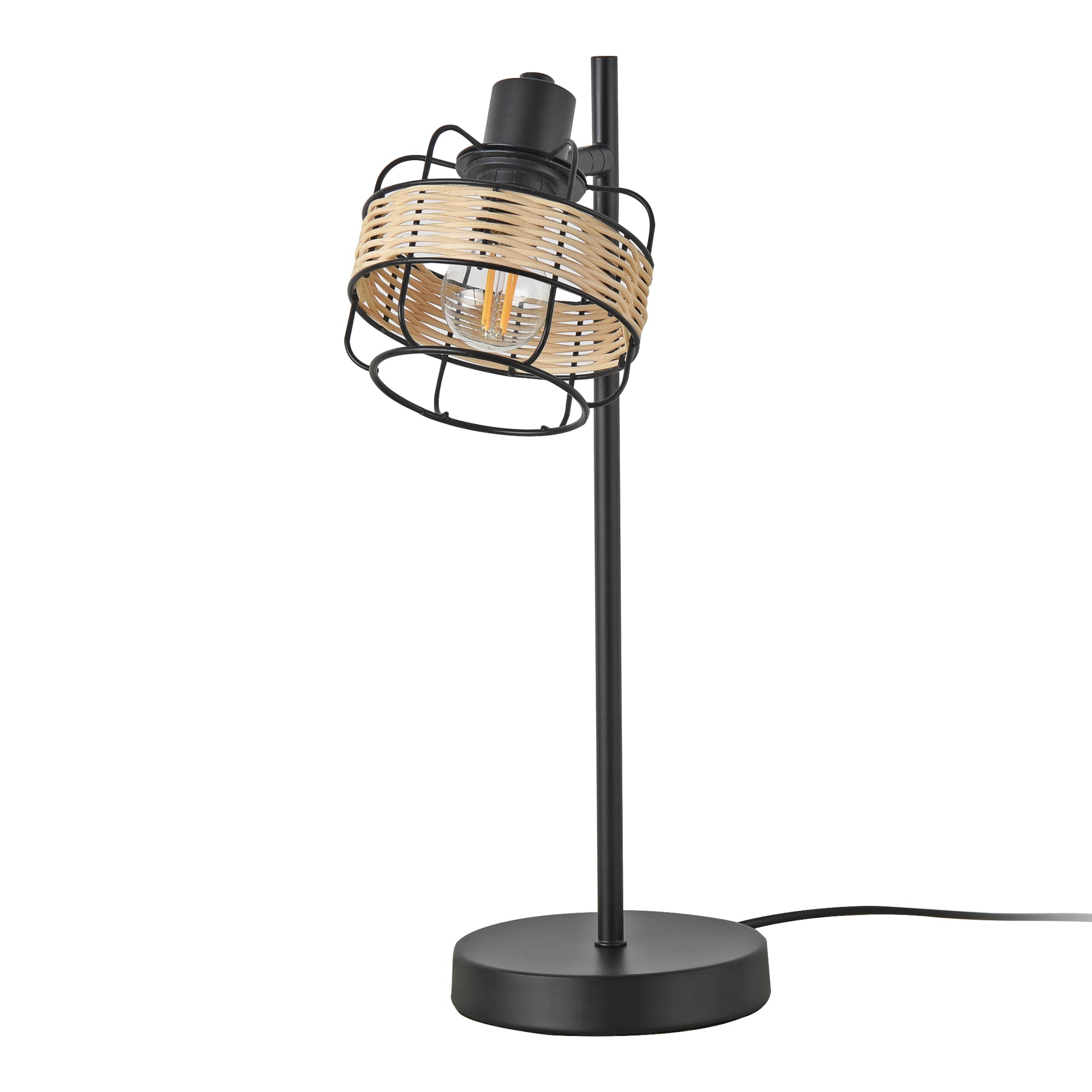 Lampada da Tavolo Shields Testa Girevole con Fascia in Polyrattan - Nero / Beige lux.pro