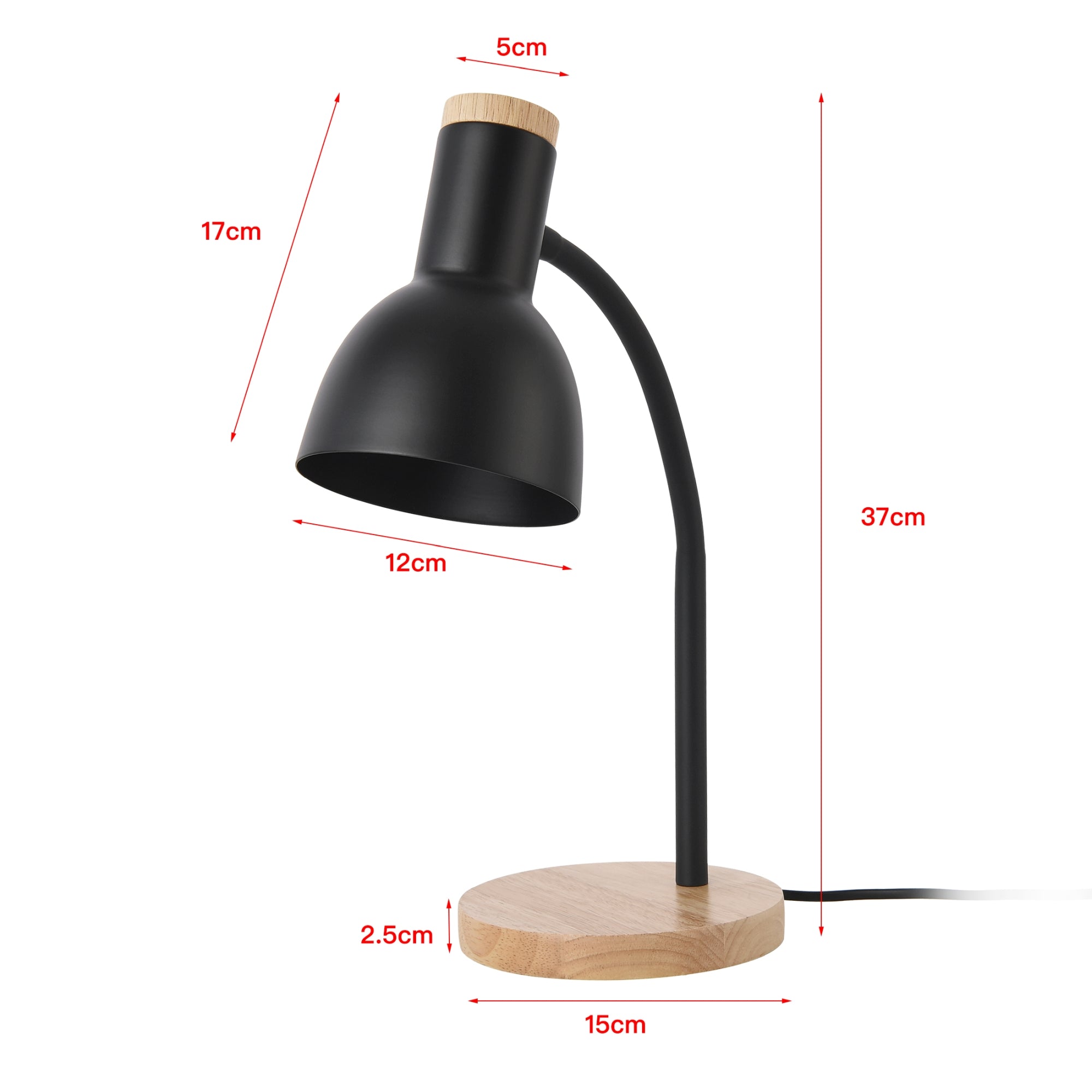 Lampada da Tavolo Woodley con Braccio Flessibile - Nero / Legno Naturale - lux.pro