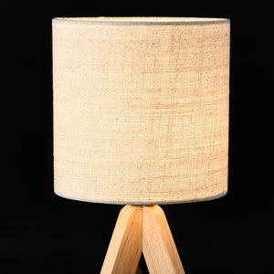 Lampada da Tavolo/Comodino in Stile Treppiedi con Base in Legno e Paralume in Tessuto E14 W40 - Beige