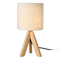 Lampada da Tavolo/Comodino in Stile Treppiedi con Base in Legno e Paralume in Tessuto E14 W40 - Beige