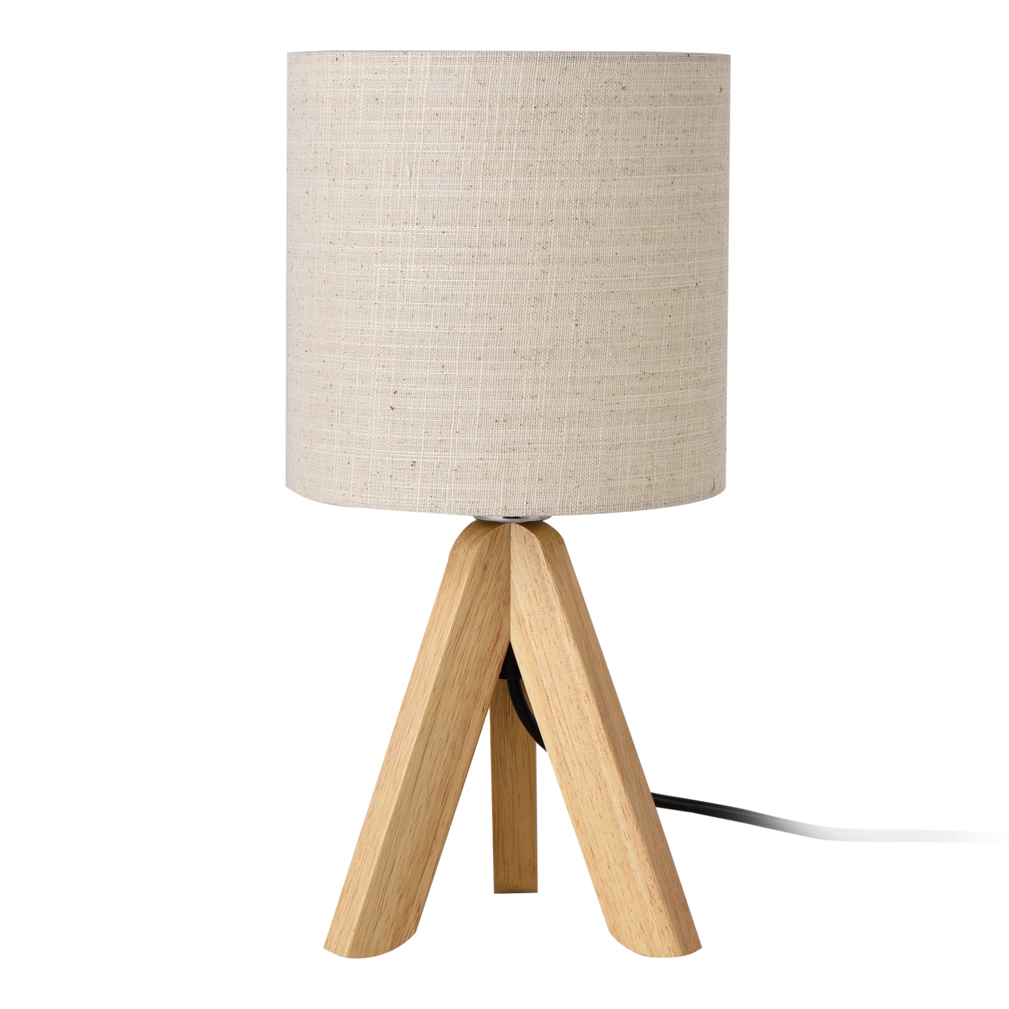 Lampada da Tavolo/Comodino in Stile Treppiedi con Base in Legno e Paralume in Tessuto E14 W40 - Beige