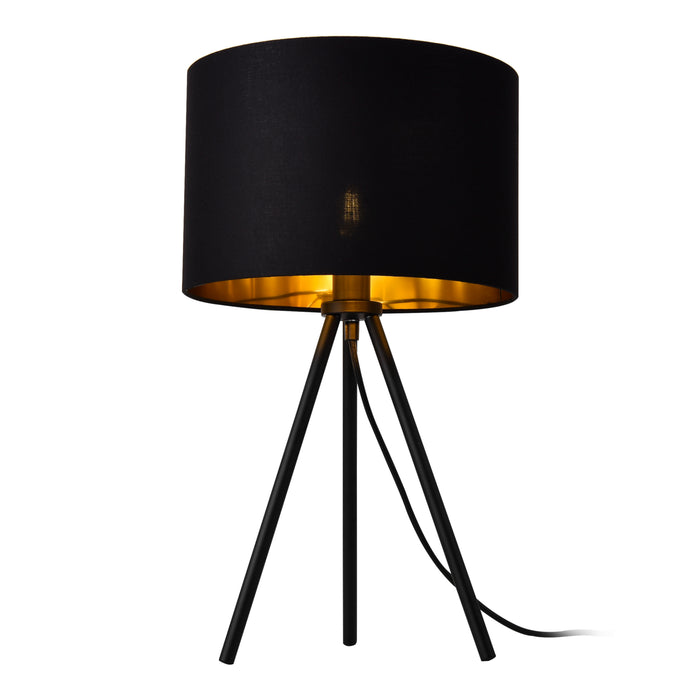 Lampada da Tavolo / Comodino in Stile Treppiedi con Base in Metallo e Paralume in Tessuto E14 W40 - Nero