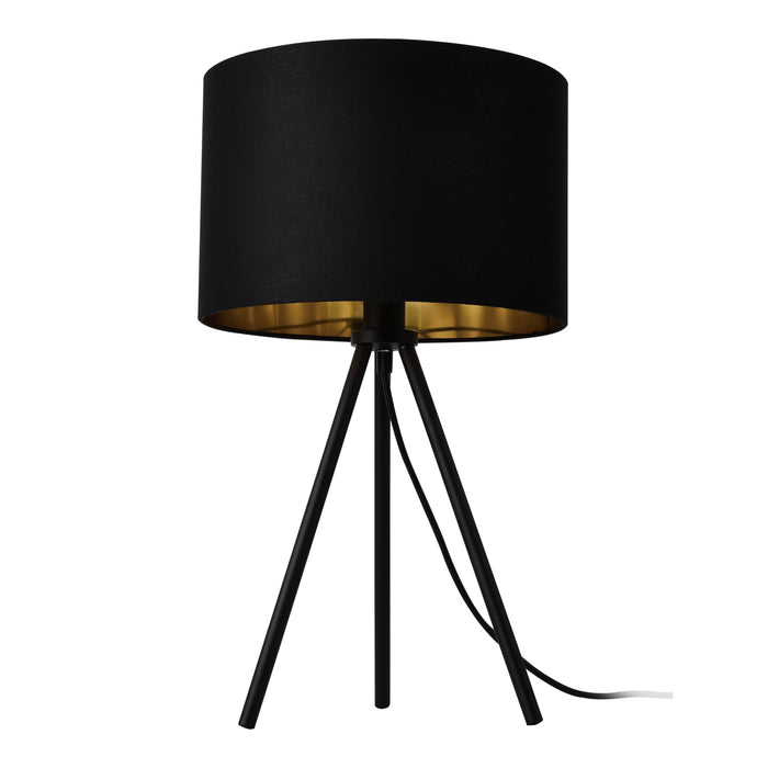 Lampada da Tavolo / Comodino in Stile Treppiedi con Base in Metallo e Paralume in Tessuto E14 W40 - Nero