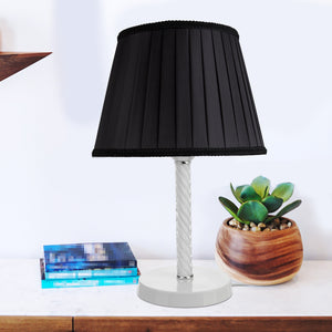 Lampada da Comodino 'Kilbride' con Paralume in Tessuto e Stelo in Metallo e Vetro - Nero / Bianco  [lux.pro]