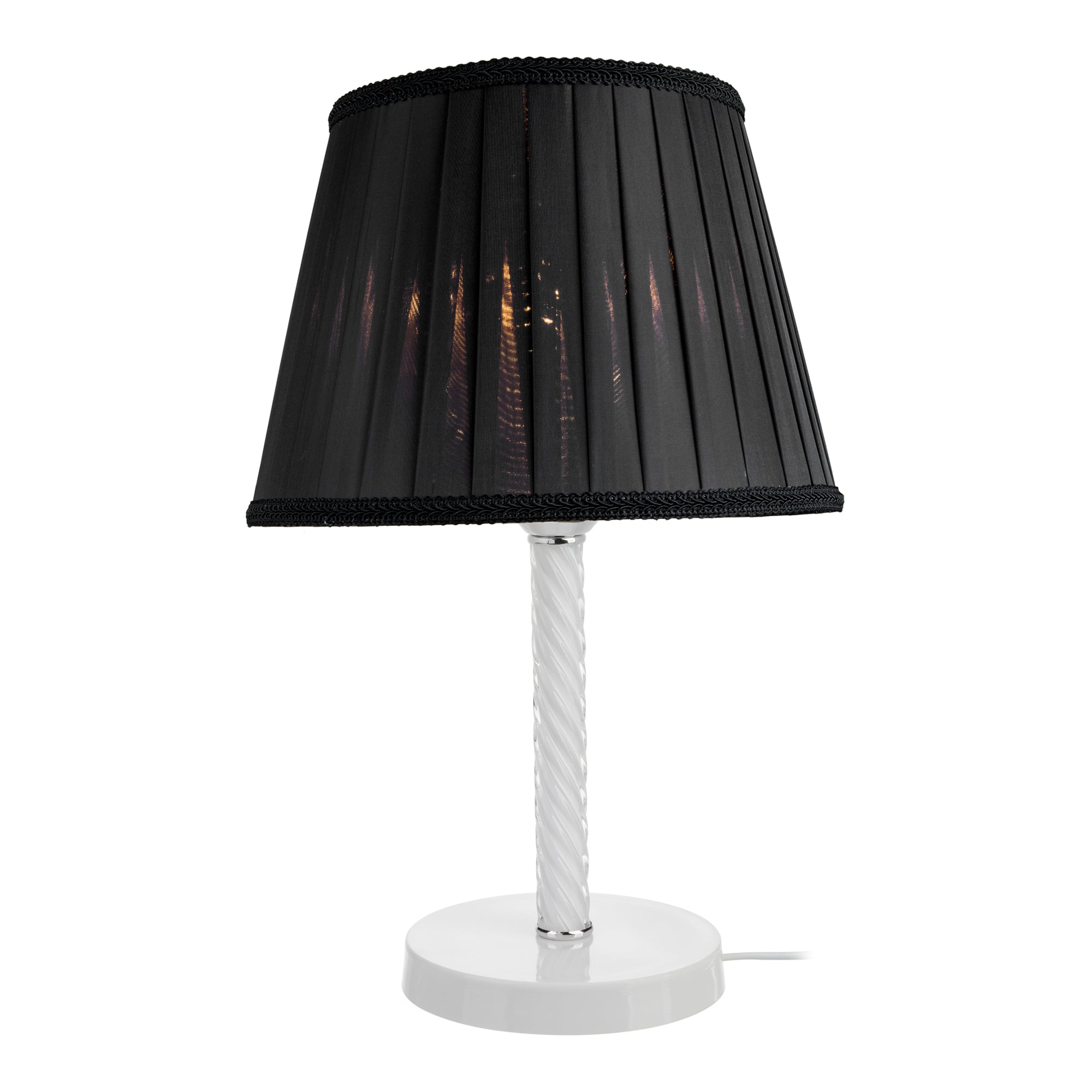 Lampada da Comodino 'Kilbride' con Paralume in Tessuto e Stelo in Metallo e Vetro - Nero / Bianco  [lux.pro]