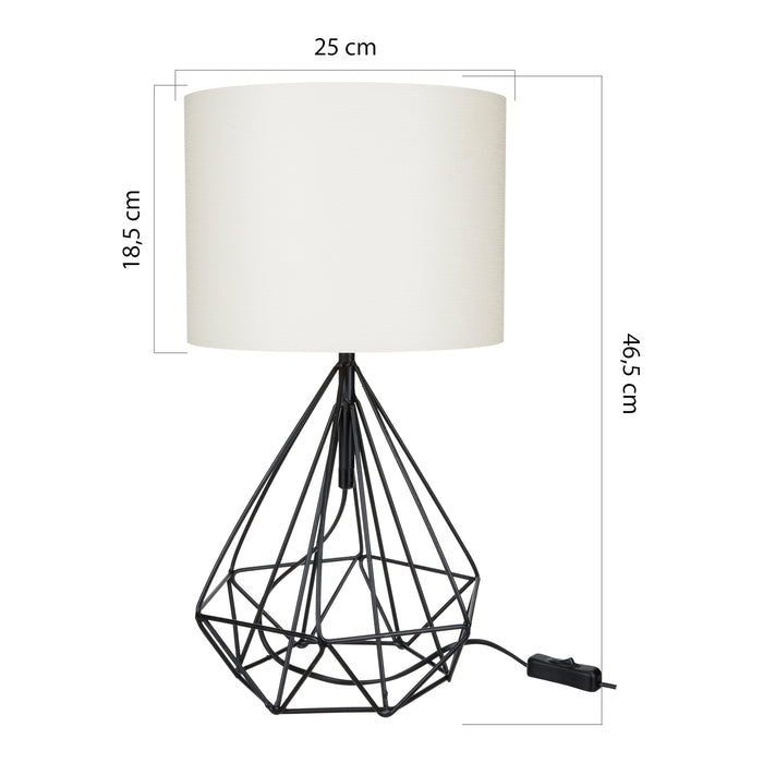 Lampada da Comodino 'Gloucester' con Paralume in Tessuto/PVC e Base a Gabbia in Metallo - Nero / Bianco [lux.pro]