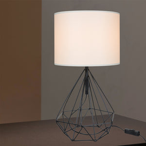 Lampada da Comodino 'Gloucester' con Paralume in Tessuto/PVC e Base a Gabbia in Metallo - Nero / Bianco [lux.pro]