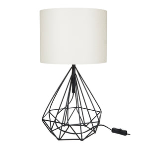 Lampada da Comodino 'Gloucester' con Paralume in Tessuto/PVC e Base a Gabbia in Metallo - Nero / Bianco [lux.pro]