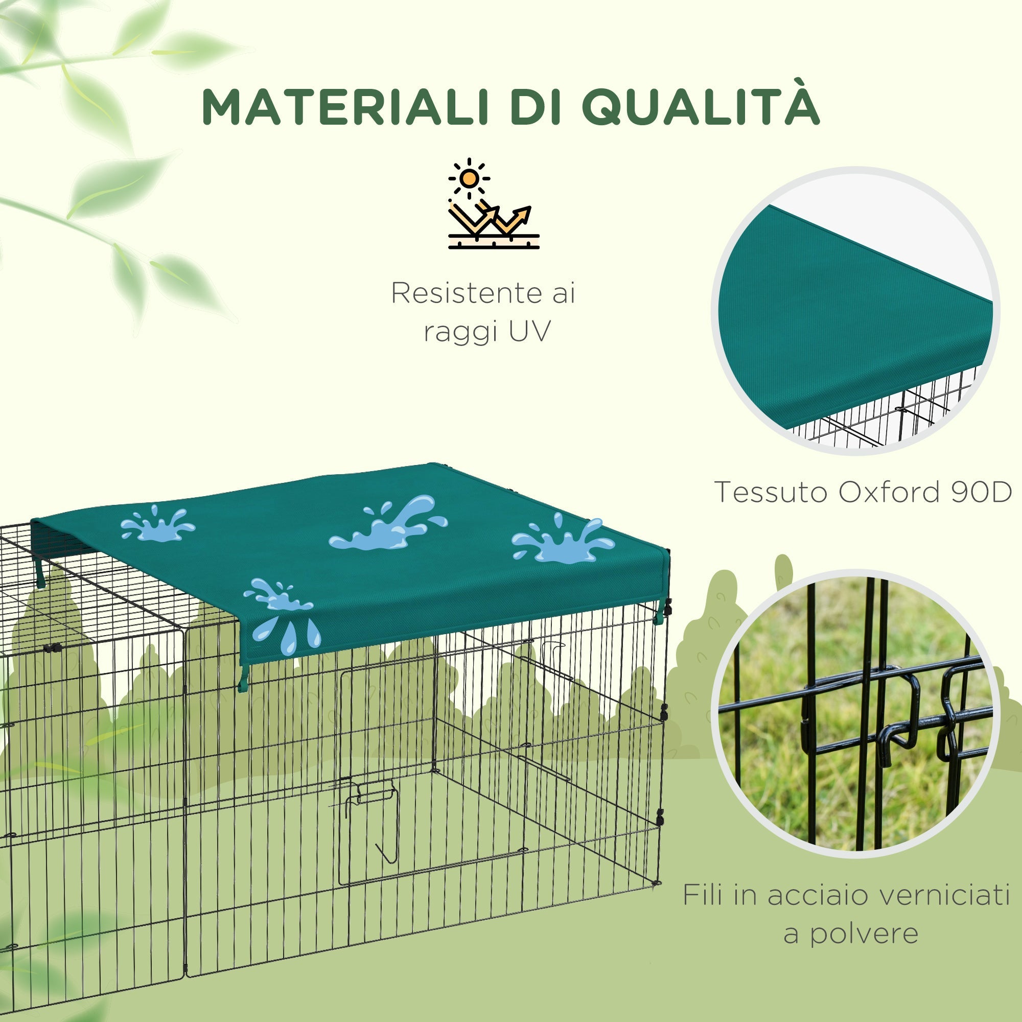 Gabbia per Conigli da Esterno 220x85x70 cm in Acciaio e Tessuto Oxford Verde