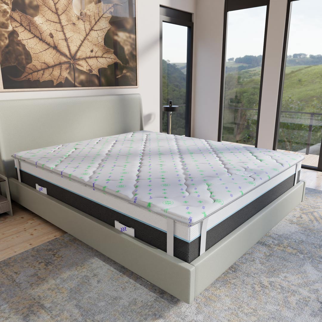 Topper singolo antivirale 90x190cm, Memory foam alto 5 cm, Stop ai batteri, lavabile, Fibra super soft, detraibile