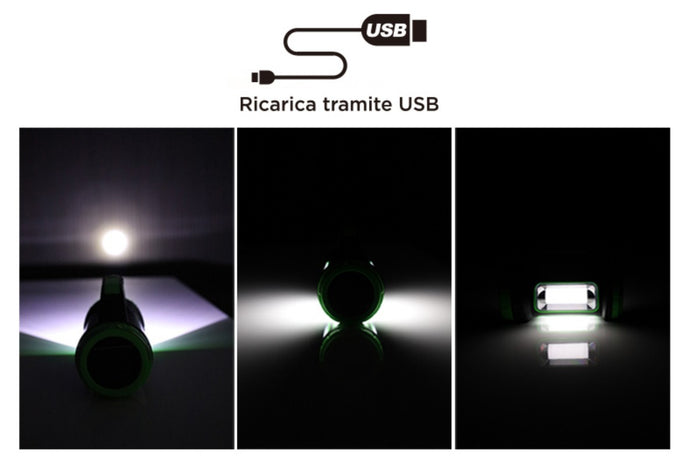 Torcia Led Solare Lanterna da Campeggio Ricaricabile USB e Solare Batteria 1500mAh 5 Modalit&agrave;