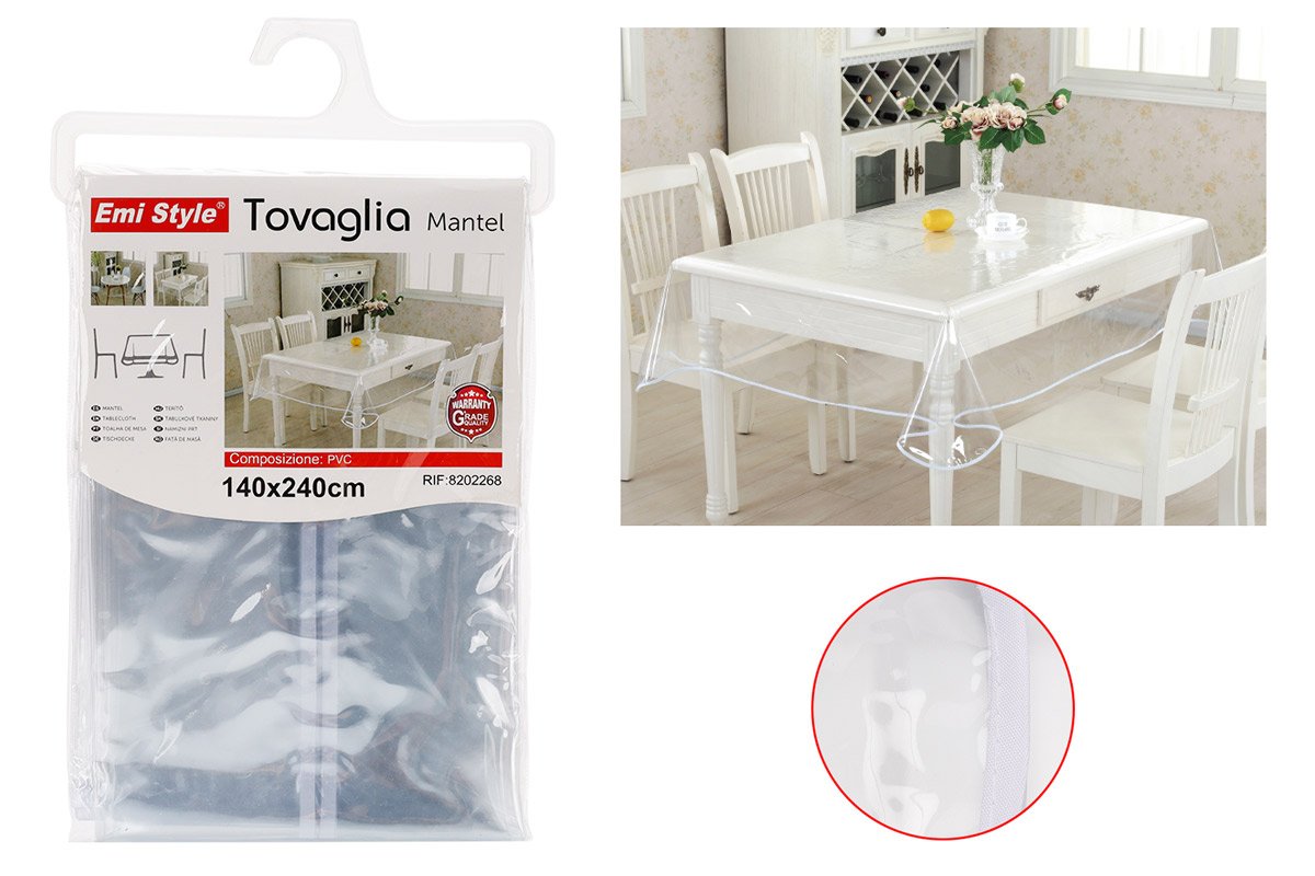 Tovaglia PVC Impermeabile Trasparente Rettangolare 140x240cm