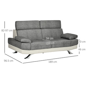 Divano 2 Posti 189x96,5x84 cm in Similpelle Grigio