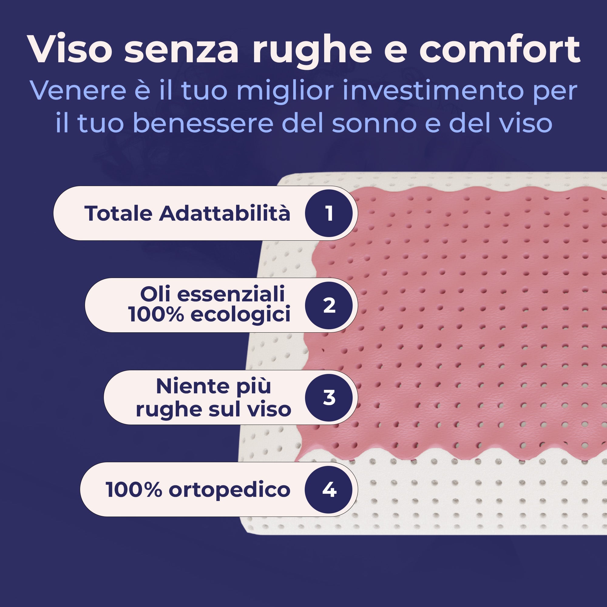 Cuscino in memory foam Anti-Rughe - Proteggi e Nutri la Tua Pelle - Venere - 12x42x12cm