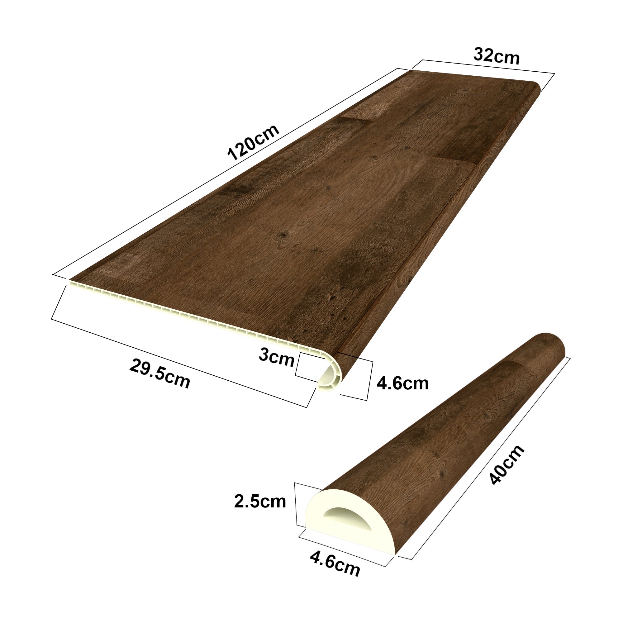 Set di 2 Profili Bunschoten Coprigradini Arrotondati in PVC 120 x 32 x 4,6 cm Effettto Legno Scuro NEU.HOLZ