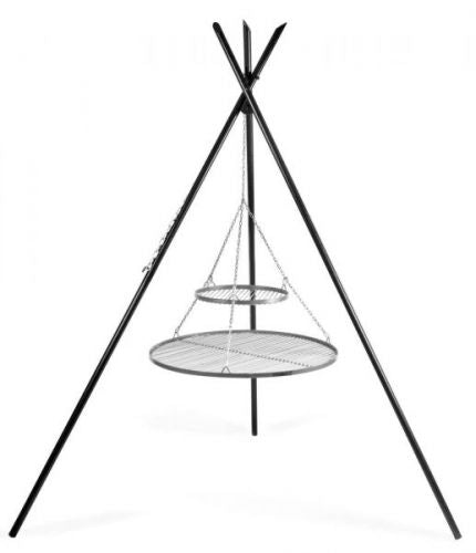 Barbecue Treppiede &ldquo;TIPI&rdquo; da 210 cm con 2 Griglie in Acciaio Inox 70 cm + 40 cm