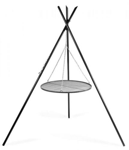 Barbecue Treppiede &ldquo;TIPI&rdquo; da 210 cm con Griglia in Acciaio Naturale da 50 cm