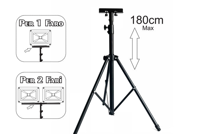 Tripiedi Treppiede Tripod Portafari Multiuso Per Faro Proiettore Uso Cantiere Officina 1 o 2 Faretti Max 180cm Altezza